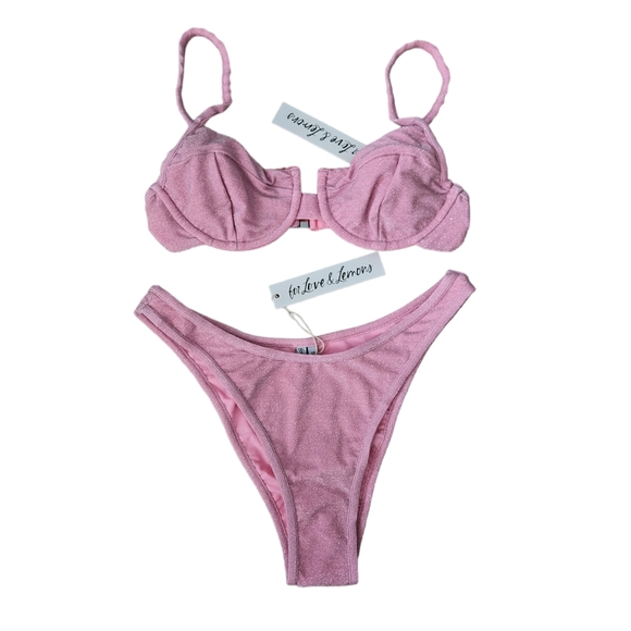 2pc For Love And Lemons Tiana Shine Bikini Top & Bottom - Picture 2 of 6